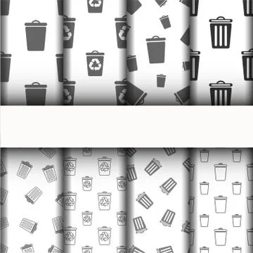 Patterns and texture, trash can icons set. Stock Illustration