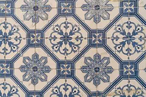 Patterns and textures on beautiful painted tiles in Portugal Stock Photos