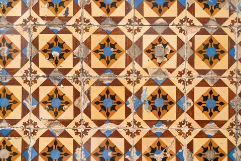 Patterns and textures on beautiful painted tiles in Portugal Stock Photos