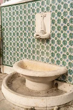 Patterns and textures on beautiful painted tiles in Portugal Stock Photos