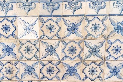 Patterns and textures on beautiful painted tiles in Portugal Stock Photos