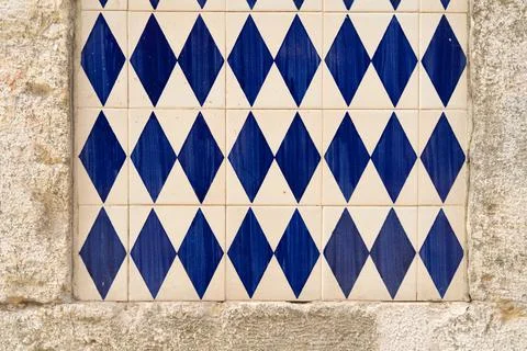 Patterns and textures on beautiful painted tiles in Portugal Stock Photos