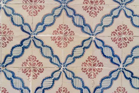 Patterns and textures on beautiful painted tiles in Portugal Stock Photos