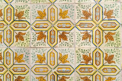 Patterns and textures on beautiful painted tiles in Portugal Stock Photos