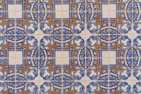 Patterns and textures on beautiful painted tiles in Portugal Stock Photos