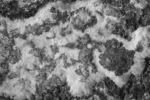 Patterns and textures of a rock wall with holes, black and white Stock Photos