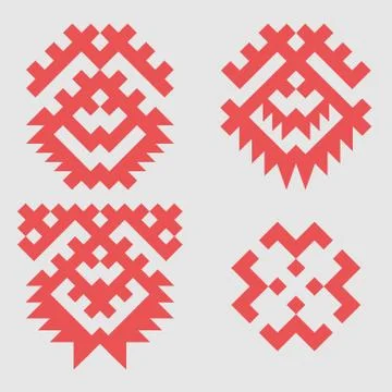 Patterns based on Khanty-Mansi Siberian folk ornaments set Stock Illustration