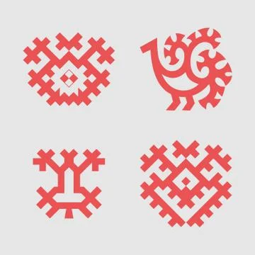 Patterns based on Khanty-Mansi Siberian folk ornaments set Stock Illustration