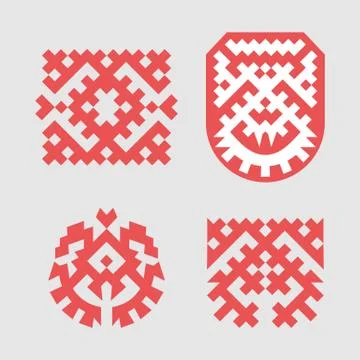 Patterns based on Khanty-Mansi Siberian folk ornaments set Stock Illustration