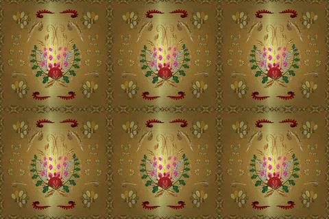 Patterns on beige, neutral and yellow colors. Seamless. Raster illustration. Abs Stock Illustration