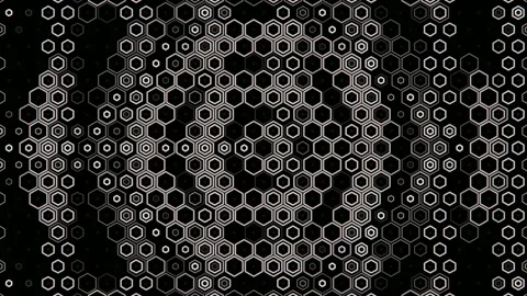 Patterns of black and white hexagons in a geometric design Stock Footage 331688703