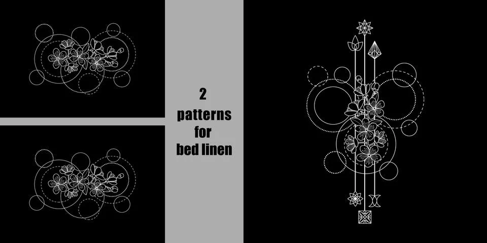Patterns with blossoming cherry for bed linen set Stock Illustration