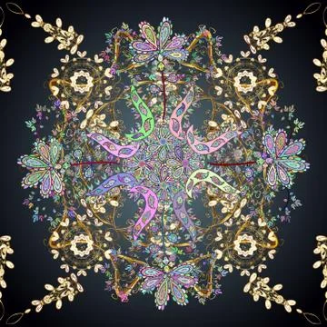 Patterns on blue, gray and black colors. Mehndi design. Vector illustration. Eth Stock Illustration