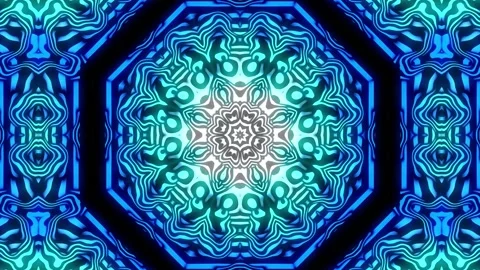 Patterns of blue rotating kaleidoscopes on a black background. Endless cycle Stock Footage 137238090
