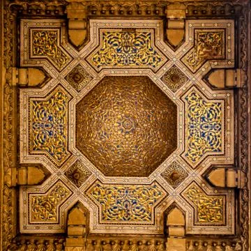 .patterns on the ceiling of an ancient mosque Stock Photos