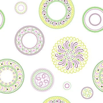 Patterns in a circle. Bright seamless rattern. Design of fabric, wallpaper, w Stock Illustration