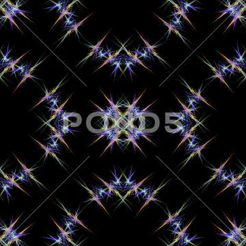 Patterns of colored stars on black background - seamless pattern Stock Illustration