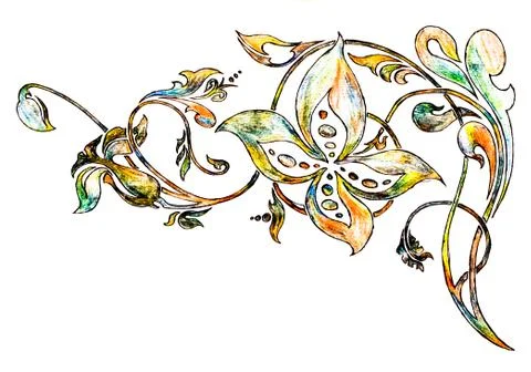 Patterns in the form of flowers and stems of plants. Drawn in pencil flowers of Stock Illustration