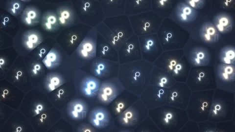 Patterns of glowing symbols on a dark background display Stock Footage 339303487