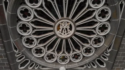 Patterns on gothic style church shot on floating drone Stock Footage 100729901