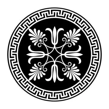 Patterns of Greece, ancient Rome. Vector round monochrome classic frame. Greek  Illustrazione stock