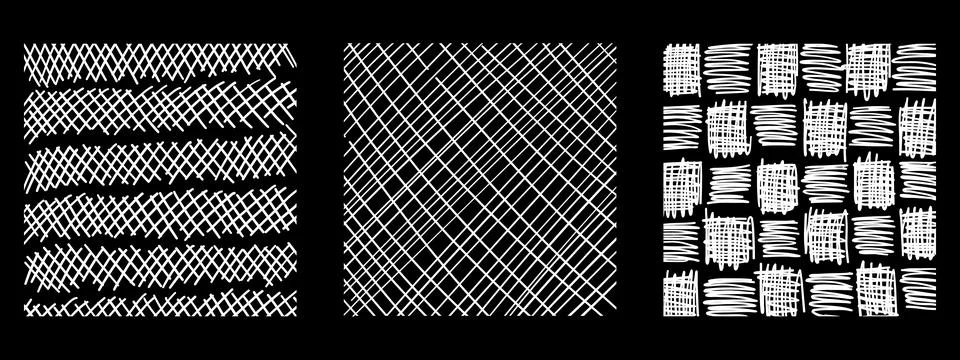 Patterns with hand drawn linear hatching and crosshatching textures. Pencil.. Stock Illustration