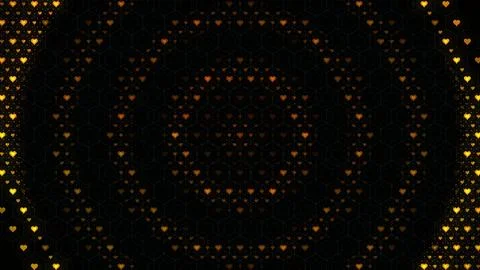 Patterns of hearts on a black background create a glowing effect Illustrazione stock