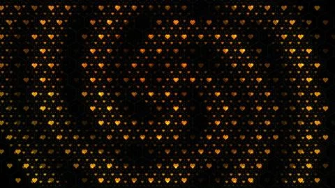 Patterns of hearts in orange color on a black background Stock Illustration