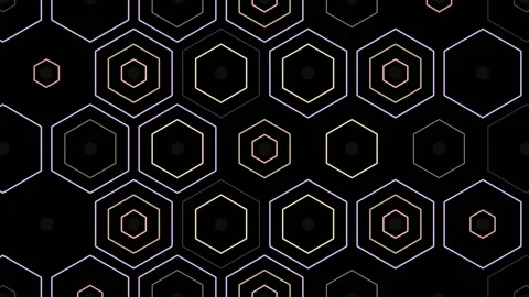 Patterns of hexagons on a dark background in a repeating design Stock Footage 331688611