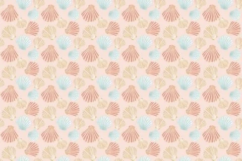 Patterns from the illustration of shells, clams in blue, coral, beige, seamle Stock Illustration
