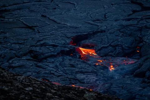 Patterns of lava from an active volcano eruption. Mount Fagradalsfjall, Icela 写真素材