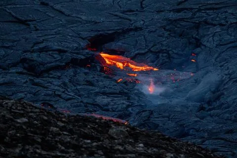 Patterns of lava from an active volcano eruption. Fagradalsfjall, Iceland. Stock Photos