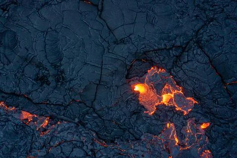 Patterns of lava from an active volcano eruption. Fagradalsfjall, Iceland Stock Photos