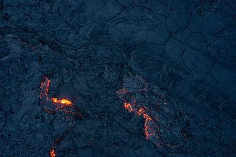 Patterns of lava from an active volcano eruption. Fagradalsfjall, Iceland Stock Photos