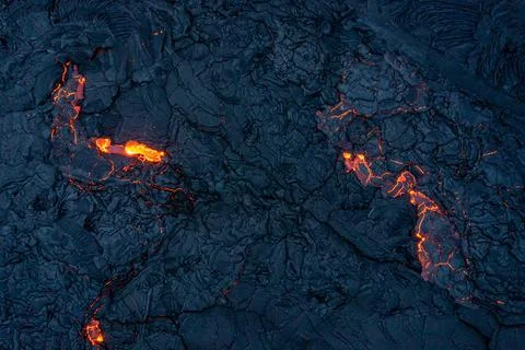 Patterns of lava from an active volcano eruption. Fagradalsfjall, Iceland Stock Photos