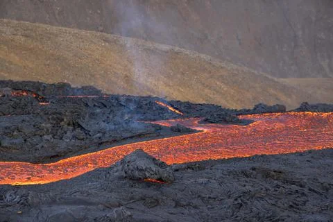 Patterns of lava from an active volcano eruption. Fagradalsfjall, Iceland 写真素材