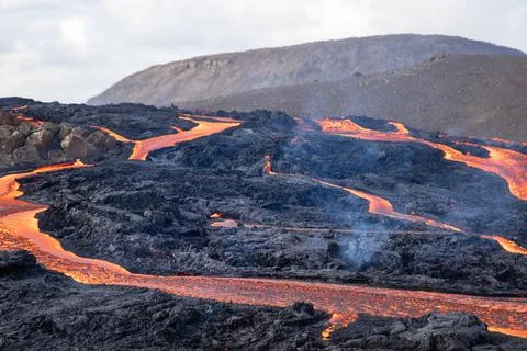 Patterns of lava from an active volcano eruption. Fagradalsfjall, Iceland 写真素材