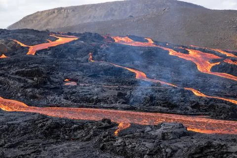 Patterns of lava from an active volcano eruption. Fagradalsfjall, Iceland 写真素材