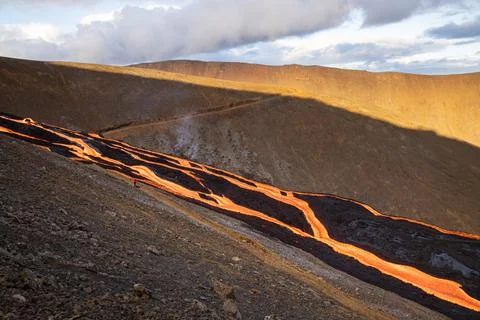 Patterns of lava from an active volcano eruption. Fagradalsfjall, Iceland Stock Photos