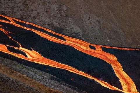 Patterns of lava from an active volcano eruption. Fagradalsfjall, Iceland Stock Photos