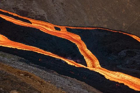 Patterns of lava from an active volcano eruption. Fagradalsfjall, Iceland Stock Photos