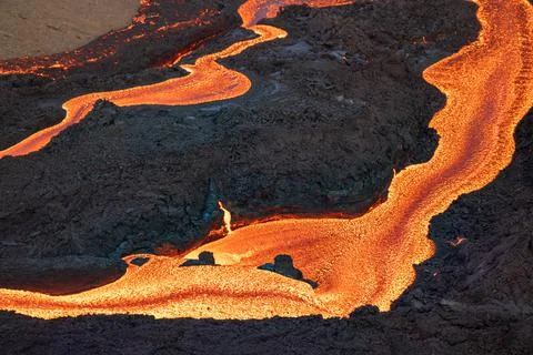 Patterns of lava from an active volcano eruption. Mount Fagradalsfjall, Icela Stock Photos