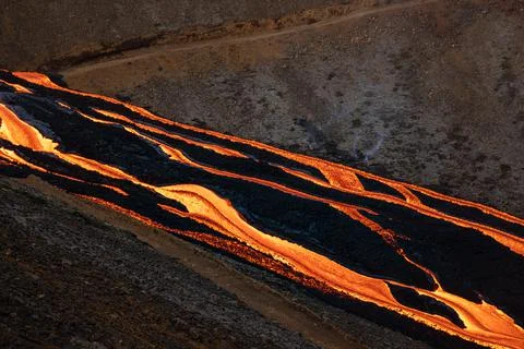 Patterns of lava from an active volcano eruption. Fagradalsfjall, Iceland 写真素材