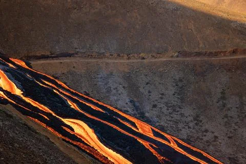 Patterns of lava from an active volcano eruption. Fagradalsfjall, Iceland Stock Photos