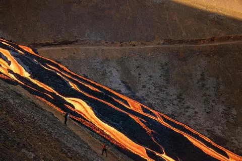 Patterns of lava from an active volcano eruption. Fagradalsfjall, Iceland Stock Photos
