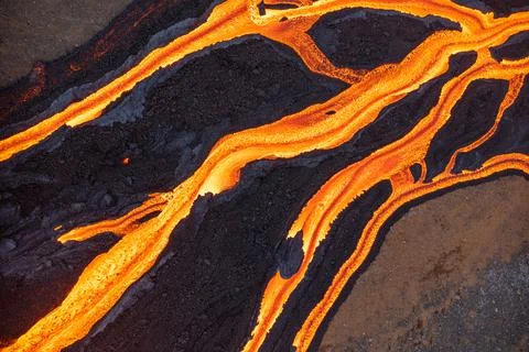 Patterns of lava from an active volcano eruption. Fagradalsfjall, Iceland Stock Photos