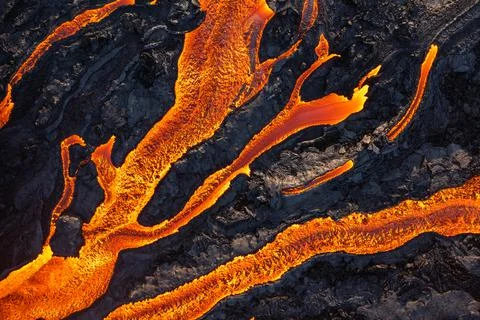 Patterns of lava from an active volcano eruption. Fagradalsfjall, Iceland Stock Photos