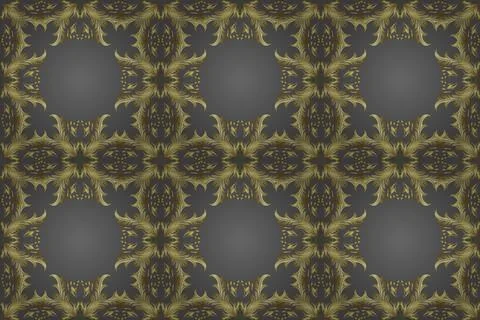 Patterns on neutral, gray and yellow colors. Seamless vintage elements for desig Stock Illustration