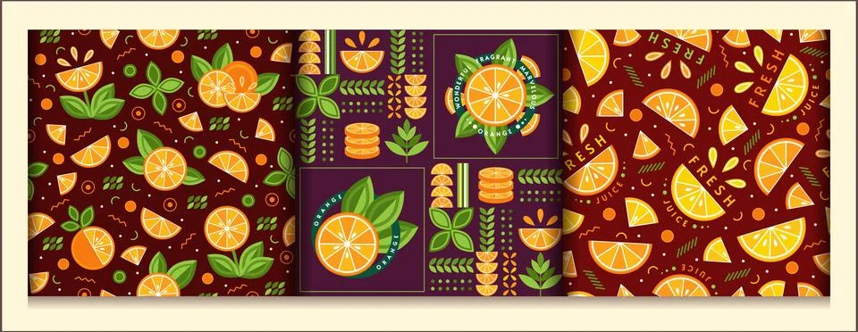 Patterns with oranges in simple geometric style Stock Illustration