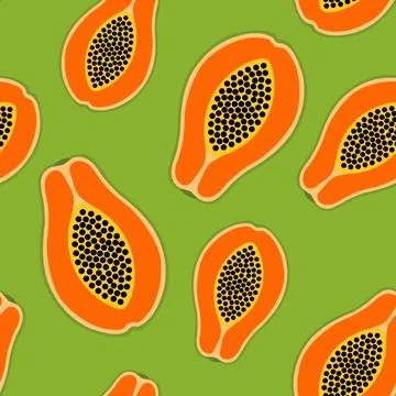 Patterns of Papaya Slices on a Green Background Create a Vibrant Design Stockillustratie